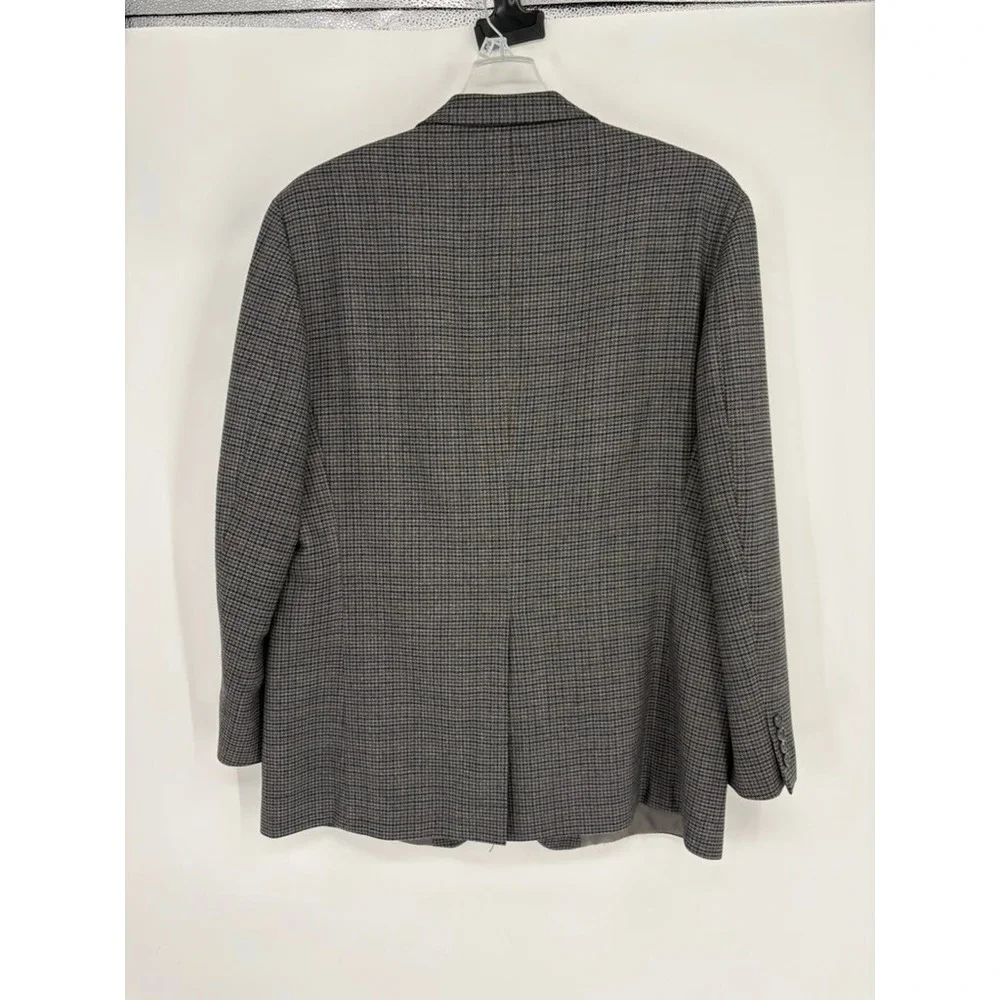 Chaps Blazer Mens 46L Grey Lambswool Houndstooth‎ Two Button Sport Coat Jacket